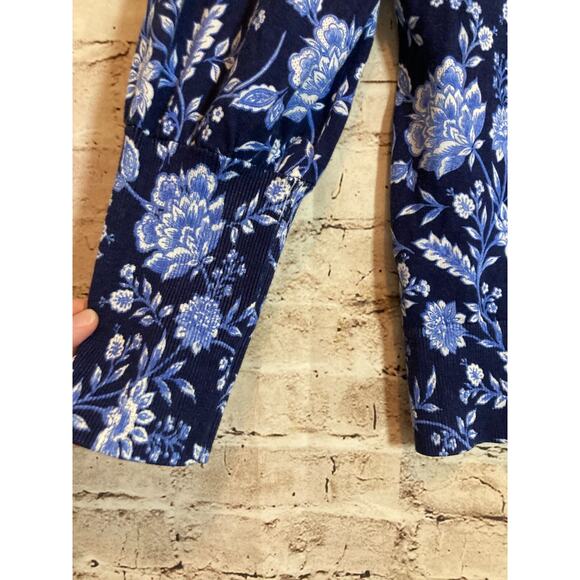 Talbots Sweater Womens 1X Navy Blue Floral Lightweight Pullover Plus Stretch - Picture 2 of 14